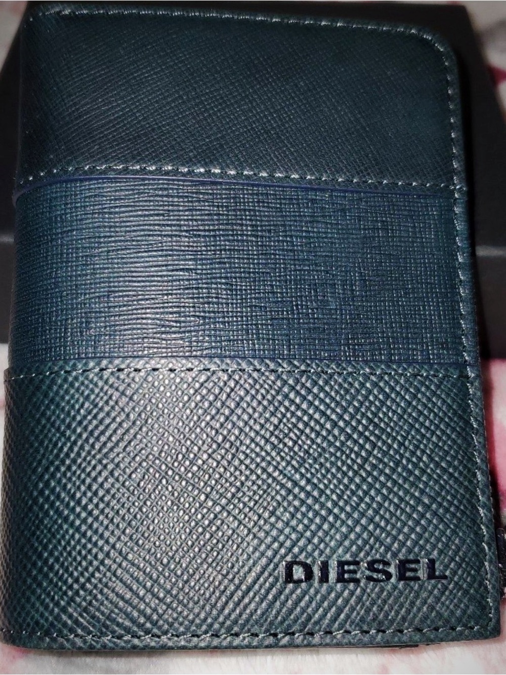 Diesel Two-Tone Textured Leather Bifold Wallet in Dark Teal